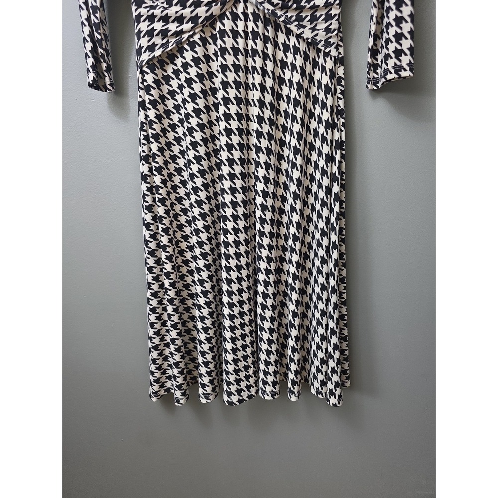 Tommy Hilfiger Dress Houndstooth Black Beige Midi Shift Sz 6 Preppy Academia - Picture 7 of 13
